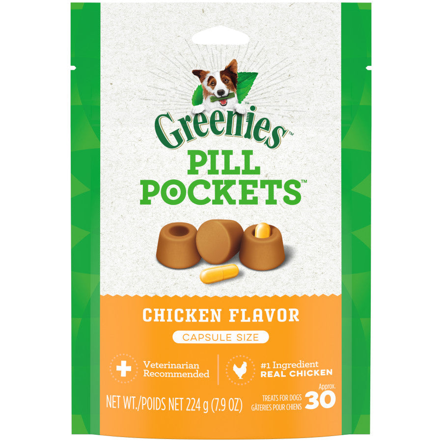 Greenies Pill Pockets Chicken flavor capsule treats, capsule size 7.9 oz bag