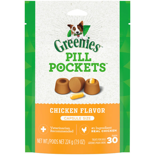 Greenies Pill Pockets Chicken flavor capsule treats, capsule size 7.9 oz bag