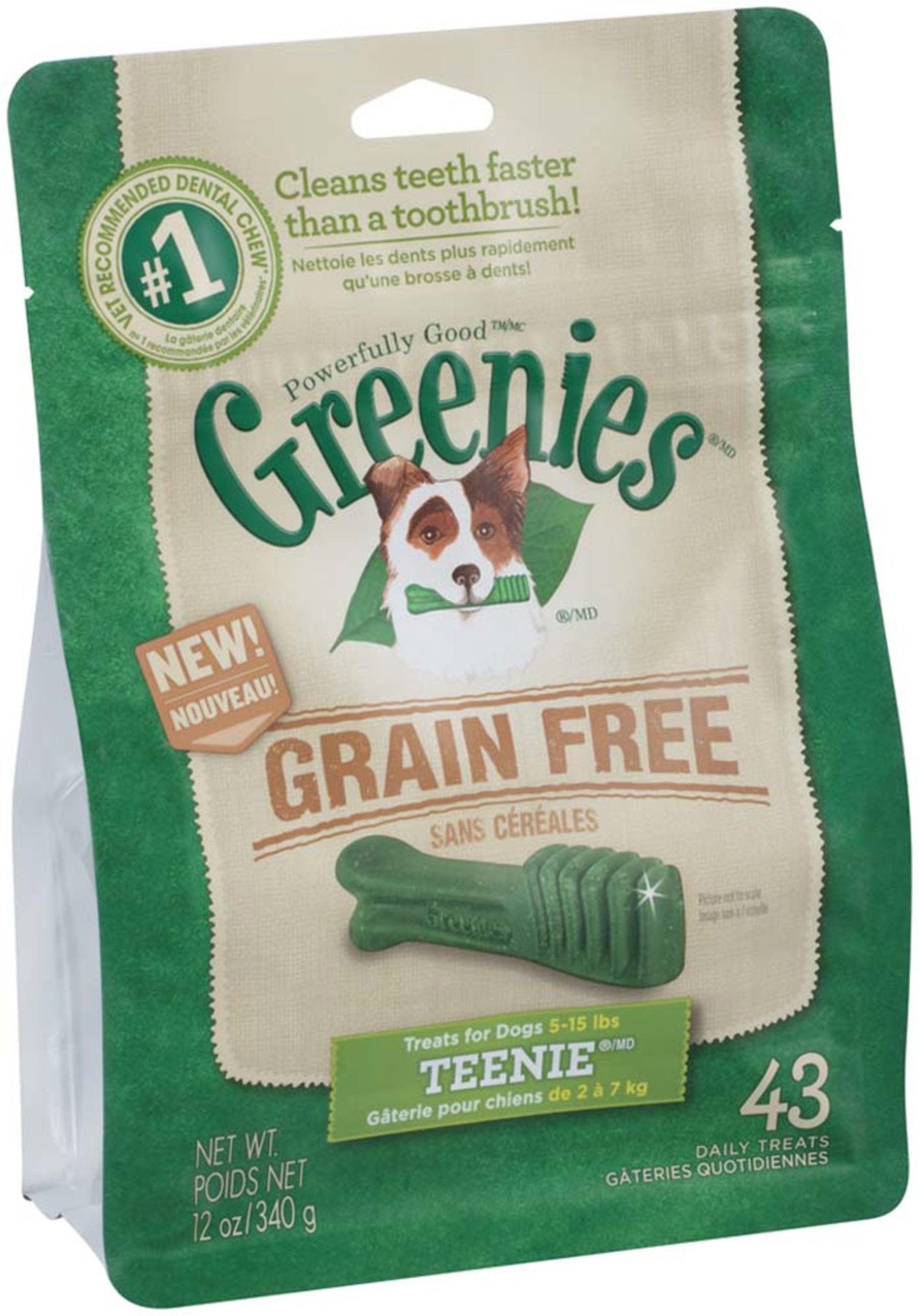 Greenies Grain Free Teenie dental treat bag, green and white, 43 count