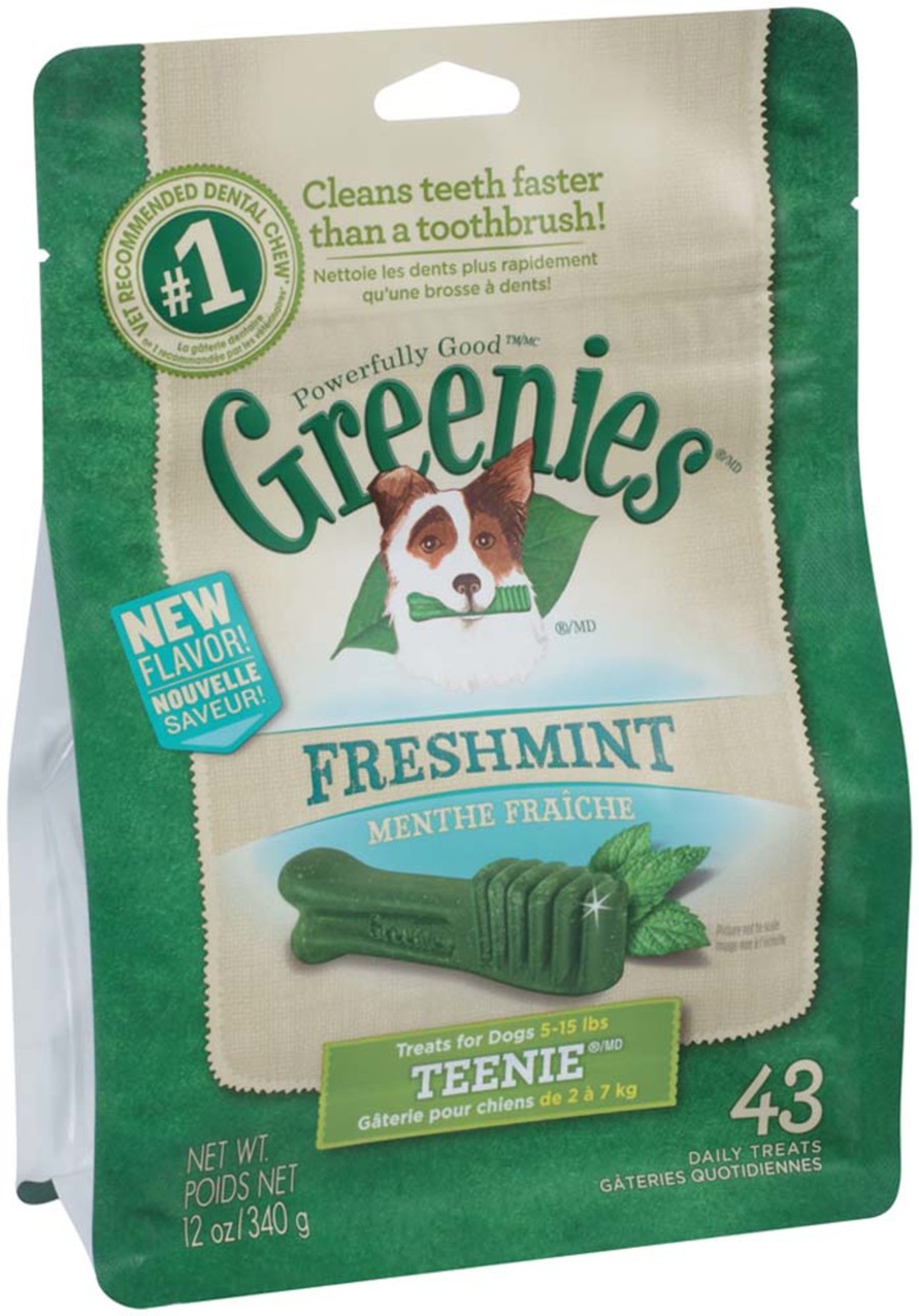 GREENIES Freshmint teenie dog dental treats bag, 43-count, mint flavored