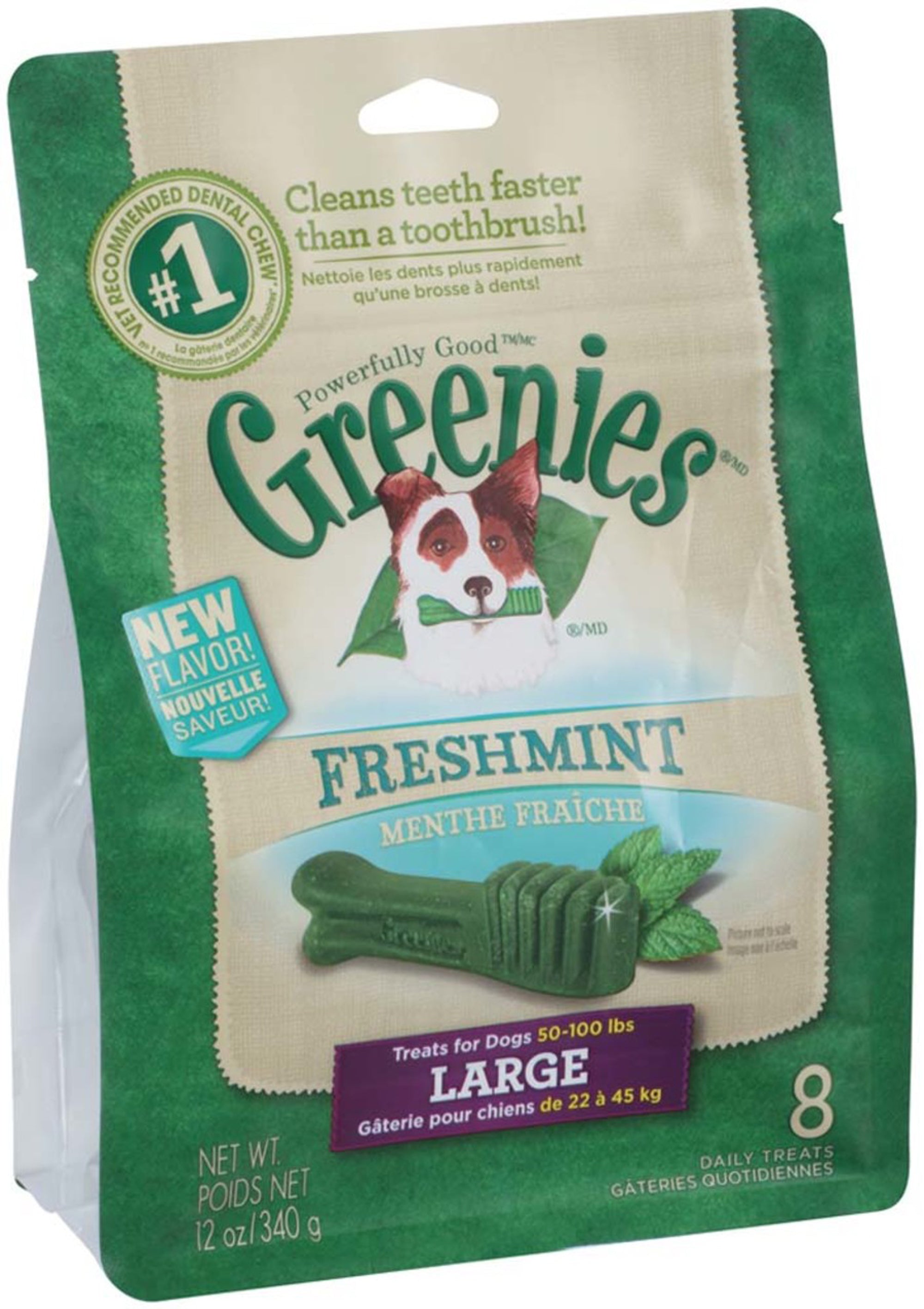 Greenies Freshmint large dental treat bag, mint flavor, 12 oz, 8 daily treats