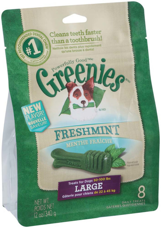 Greenies Freshmint large dental treat bag, mint flavor, 12 oz, 8 daily treats
