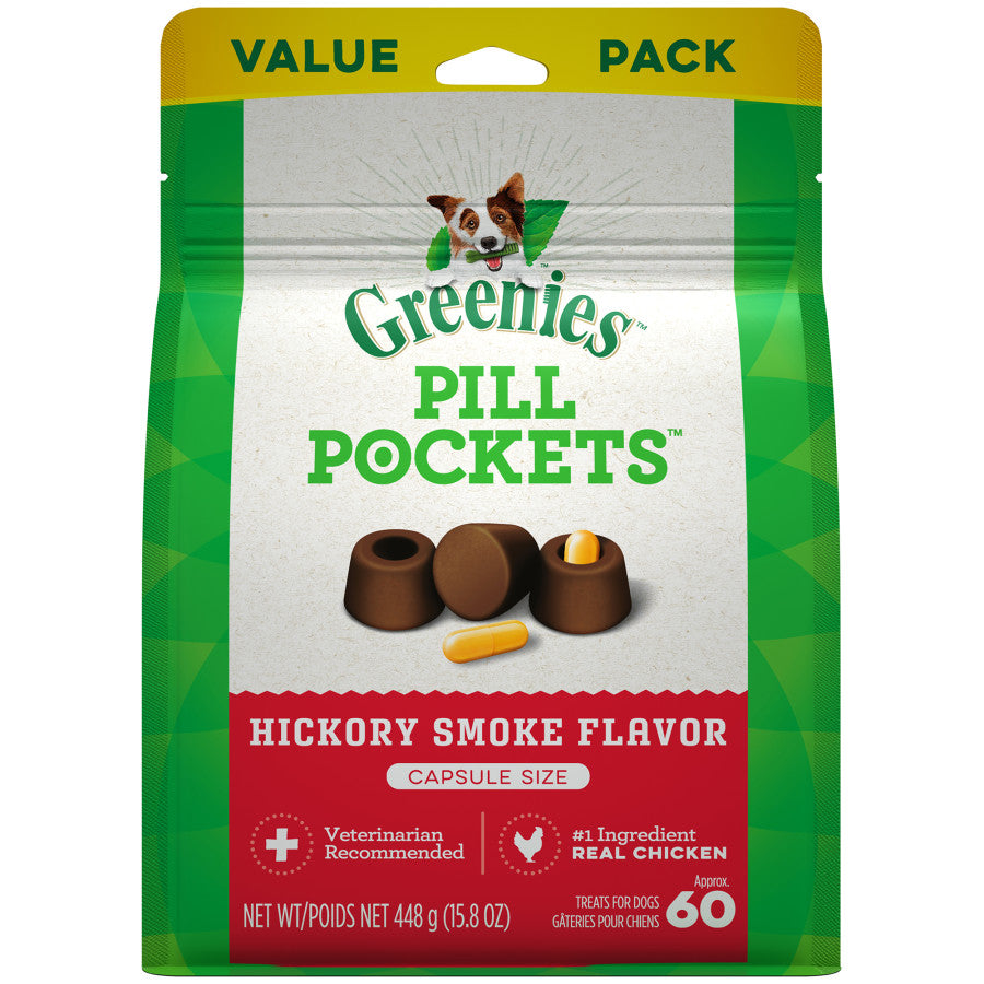 Greenies Pill Pockets hickory smoke treat pouch, capsule-size pill pocket treats