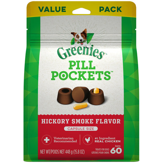 Greenies Pill Pockets hickory smoke treat pouch, capsule-size pill pocket treats