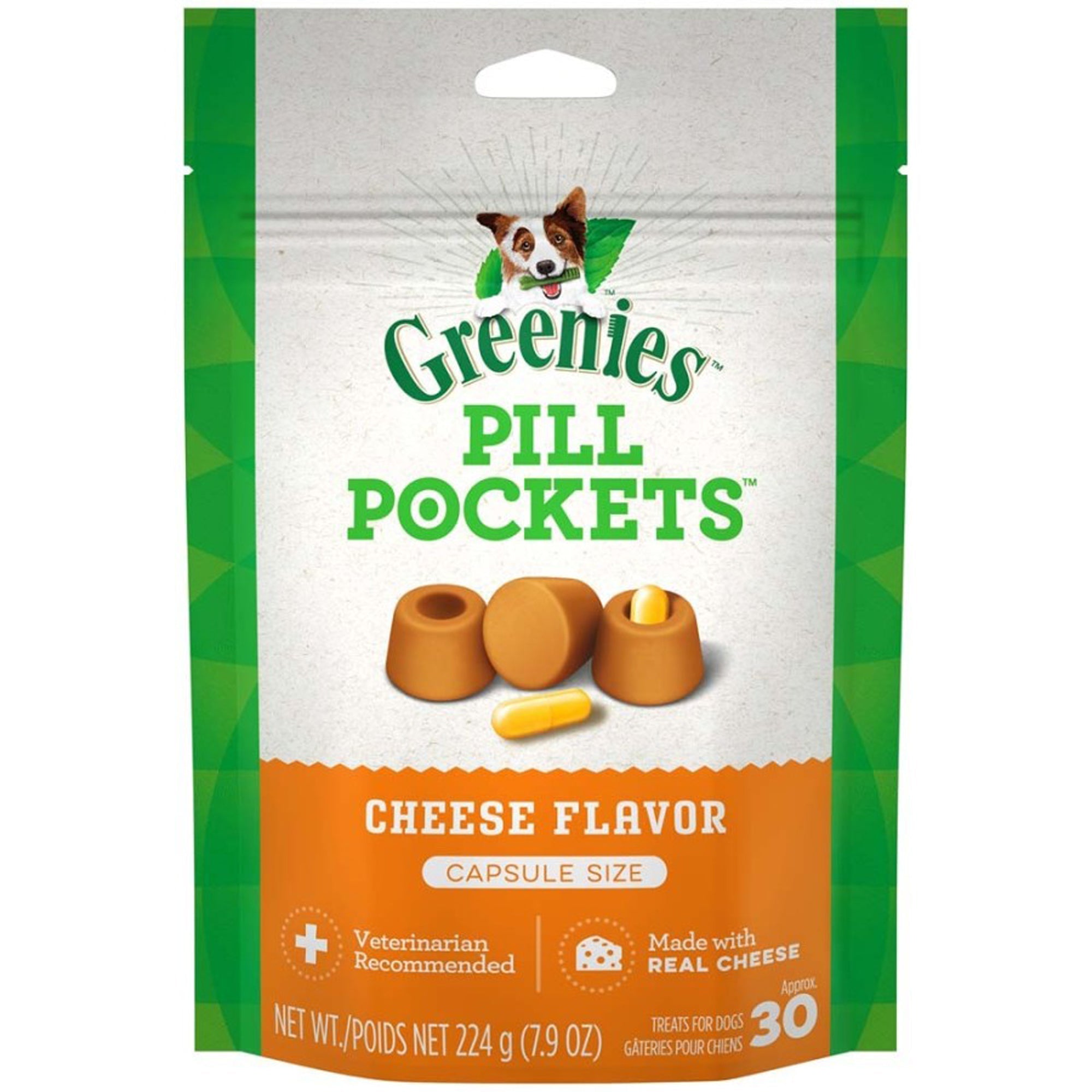 Greenies Pill Pockets cheese-flavored pet treats pouch with pill pocket pieces, 7.9 oz