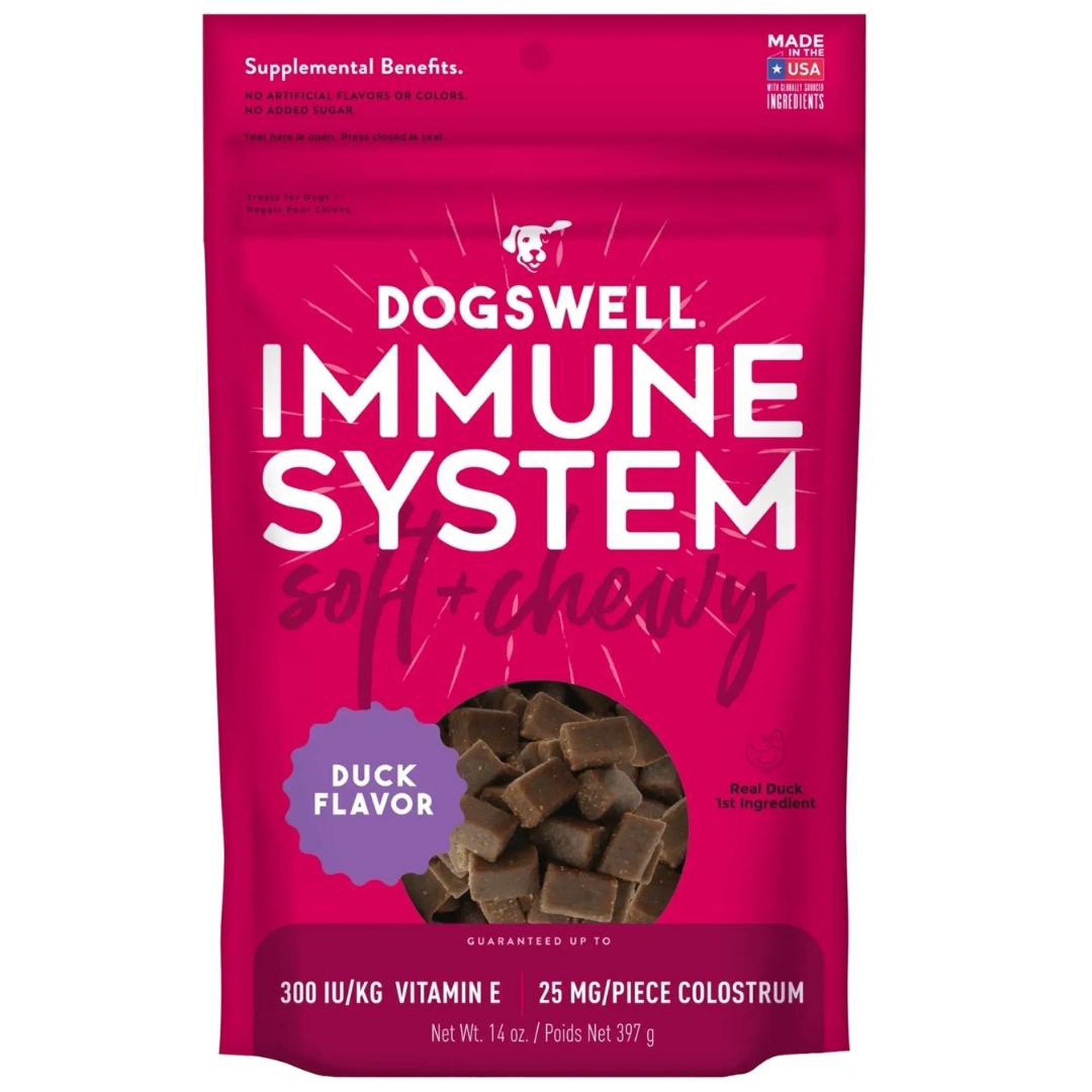 Dogswell immune system soft chews dog treat bag, duck flavor, 14 oz