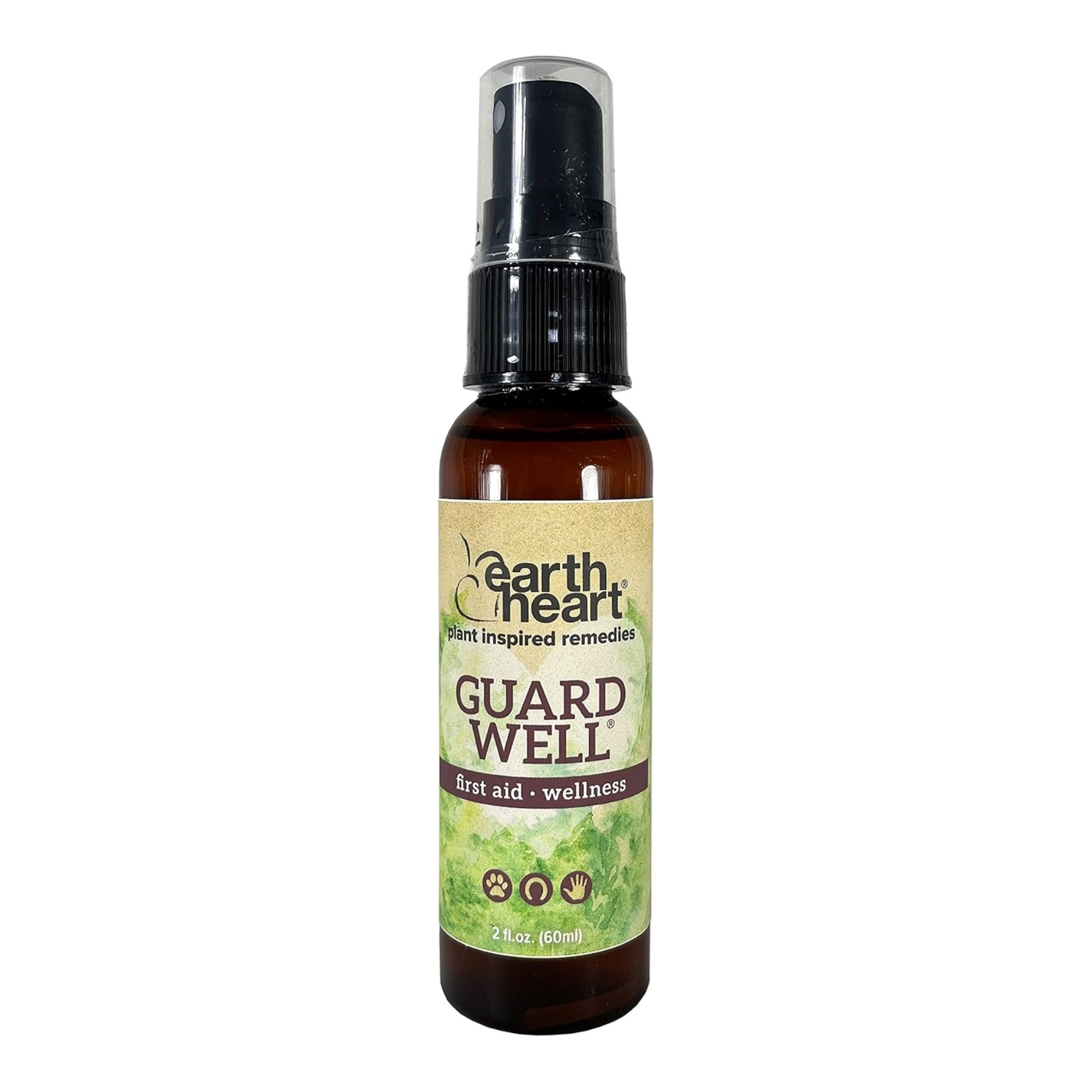 Earth Heart Guard Well aromatherapy spray bottle with black mist nozzle, front label