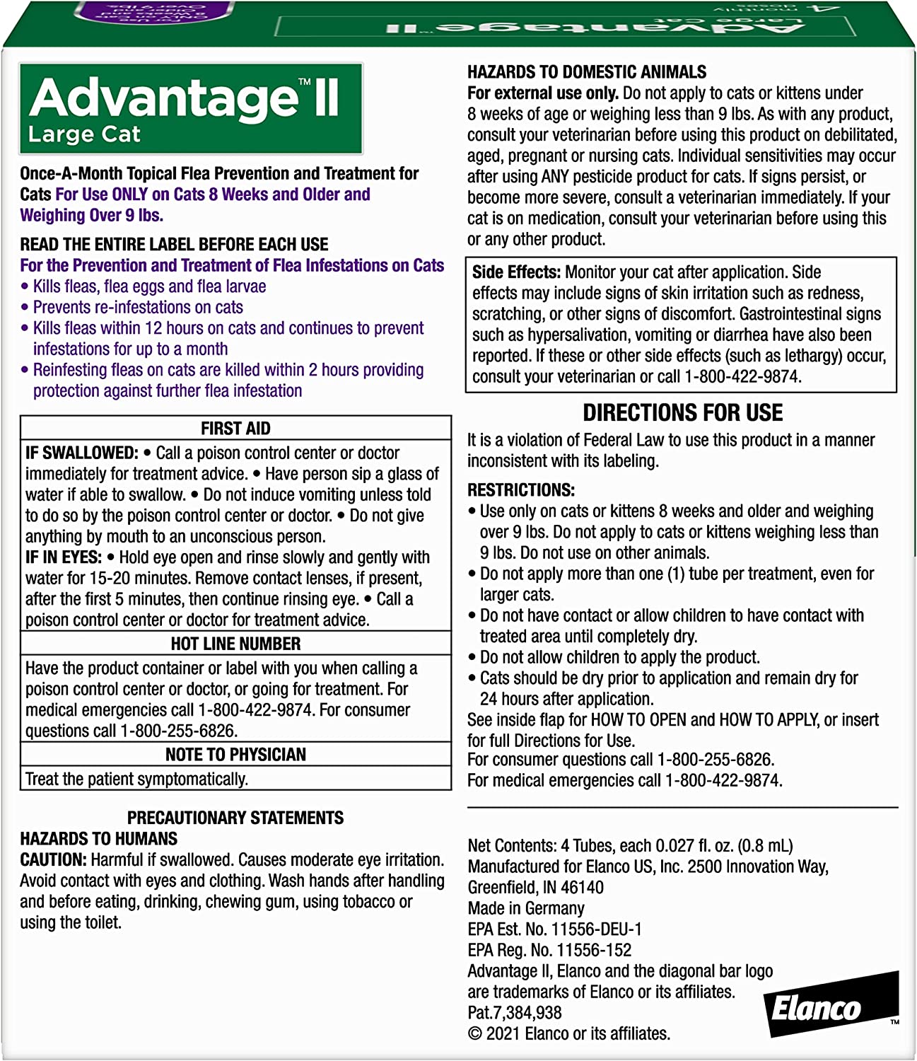 Advantage II Flea Protection Large Cat Over 9lbs 4pk