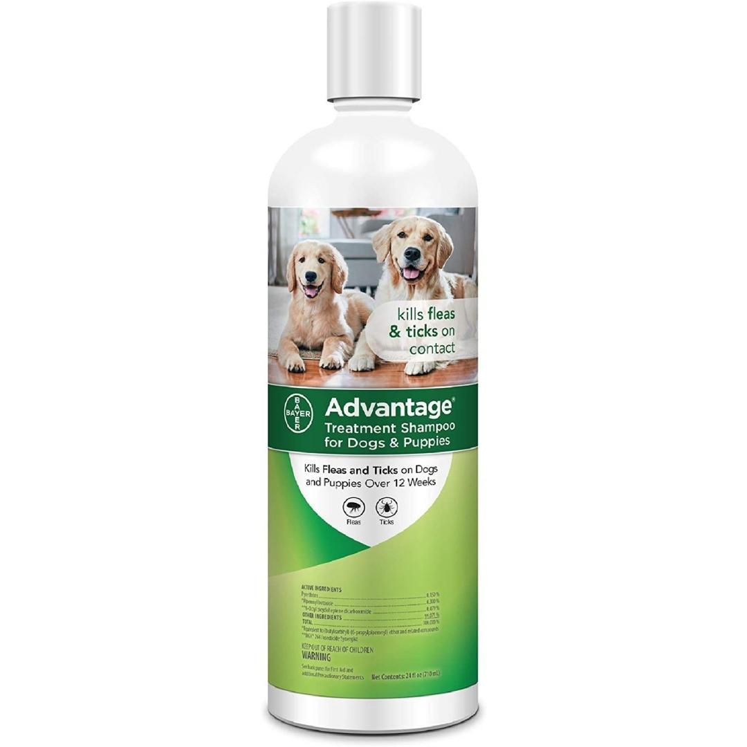 Advantage flea & tick treatment shampoo bottle for dogs and puppies, green label