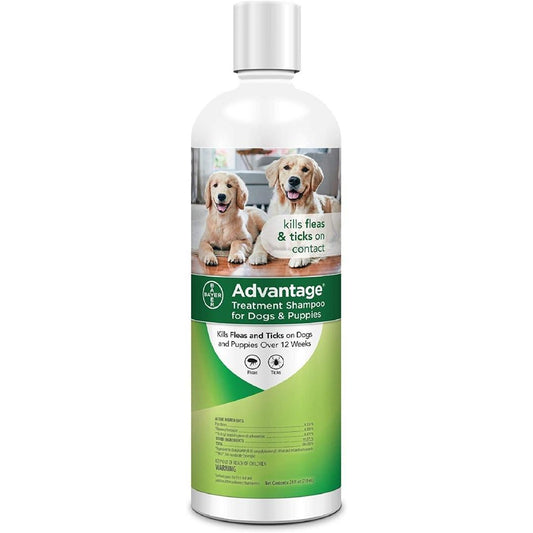 Advantage flea & tick treatment shampoo bottle for dogs and puppies, green label