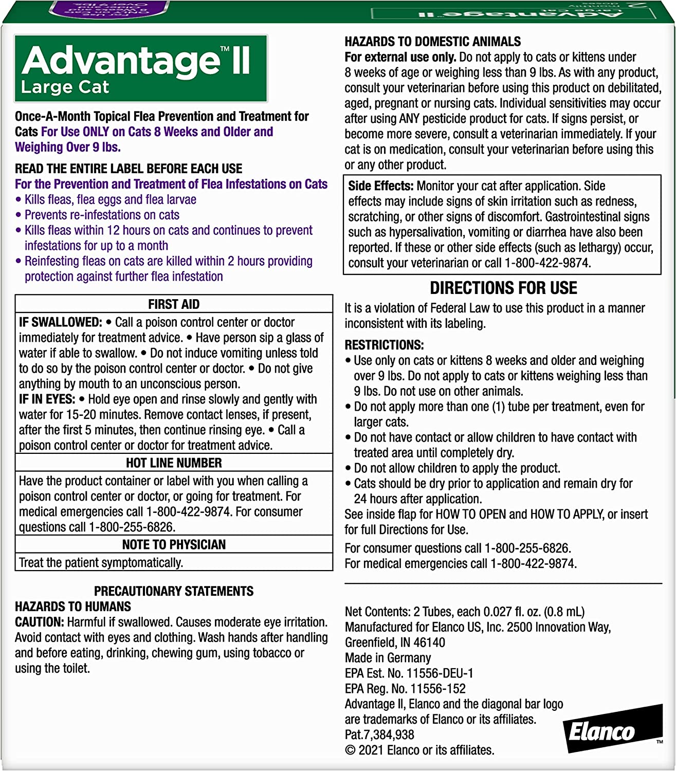 Advantage II Flea Protection Large Cat Over 9lbs 2pk
