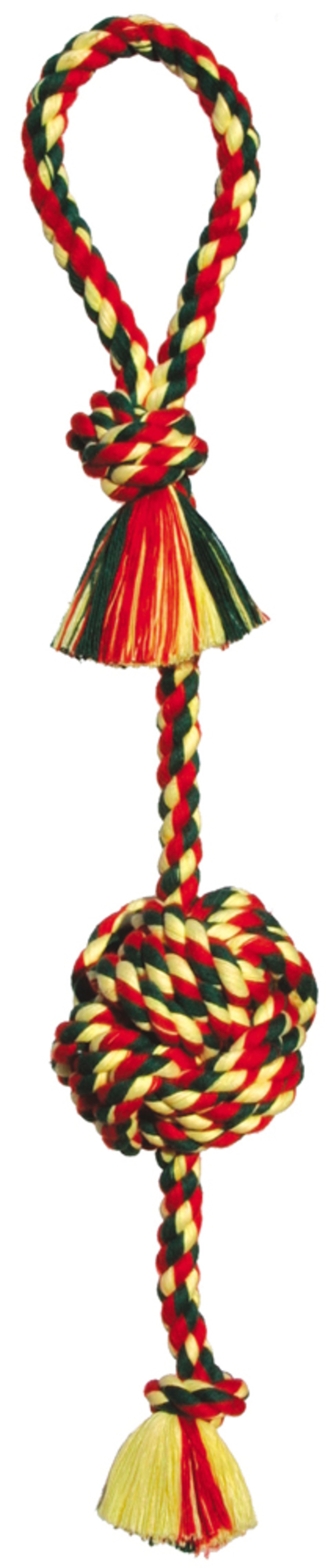Multi-color braided rope monkey fist tug dog toy with tassels