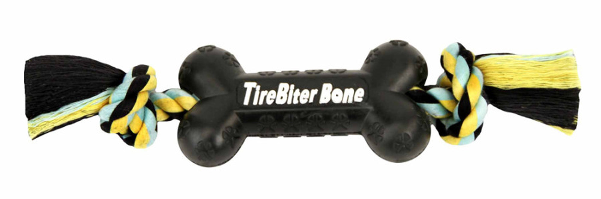 Mammoth Pet Products large tire biter bone dog toy with yellow rope ends