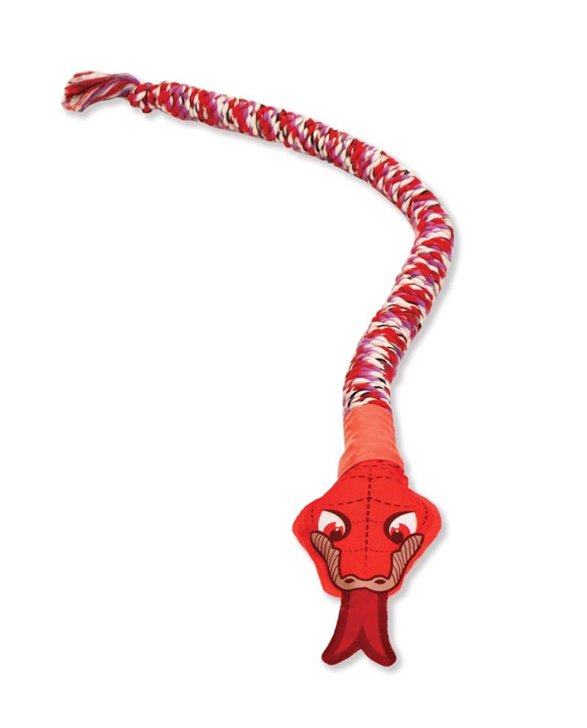 Mammoth Pet Products snake dog toy, red-and-white braided, squeaky head