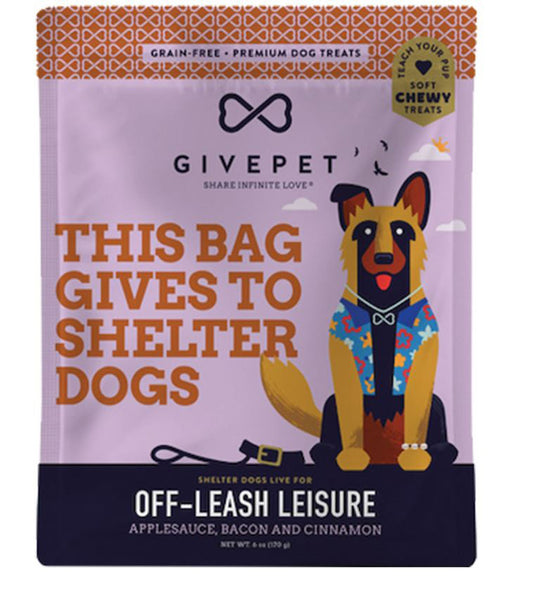 Givepet off-leash leisure grain-free dog treats bag, 6 oz, bacon and cinnamon