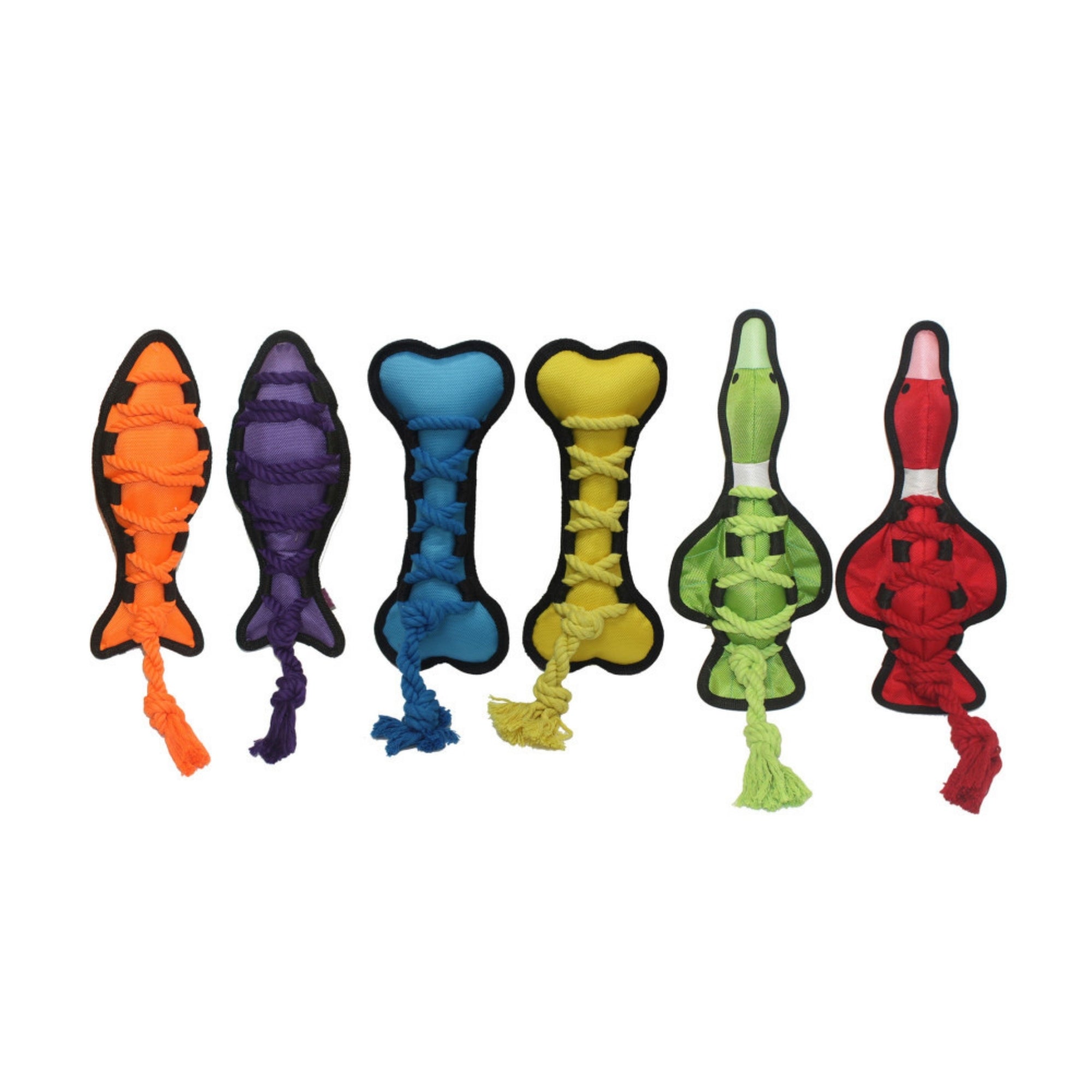 Multipet cross rope dog toy, 11.5 in, assorted orange, purple, blue, yellow, green, red