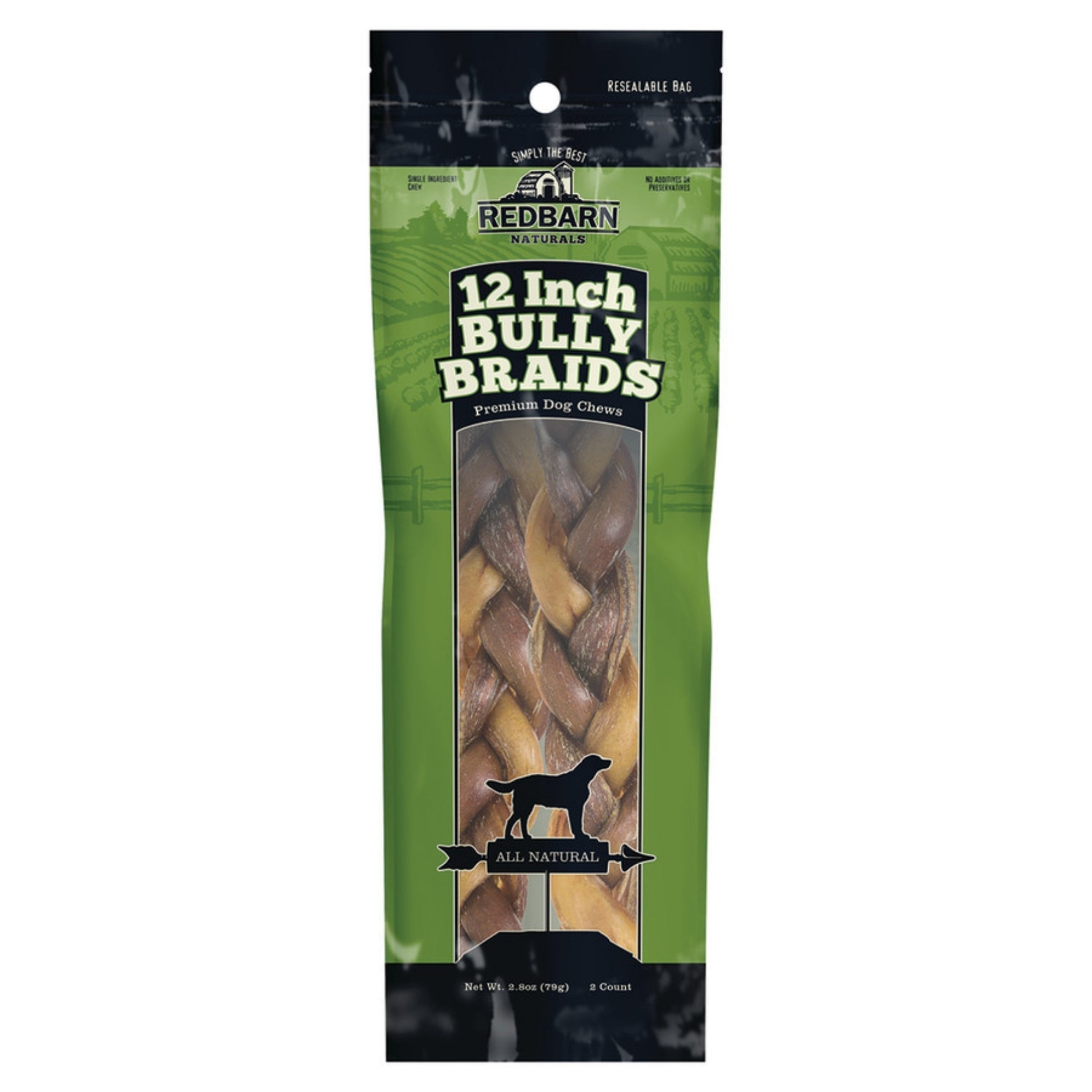 REDBARN Dog Bully Stick Braided 12in., 2 Pack (Case of 12)