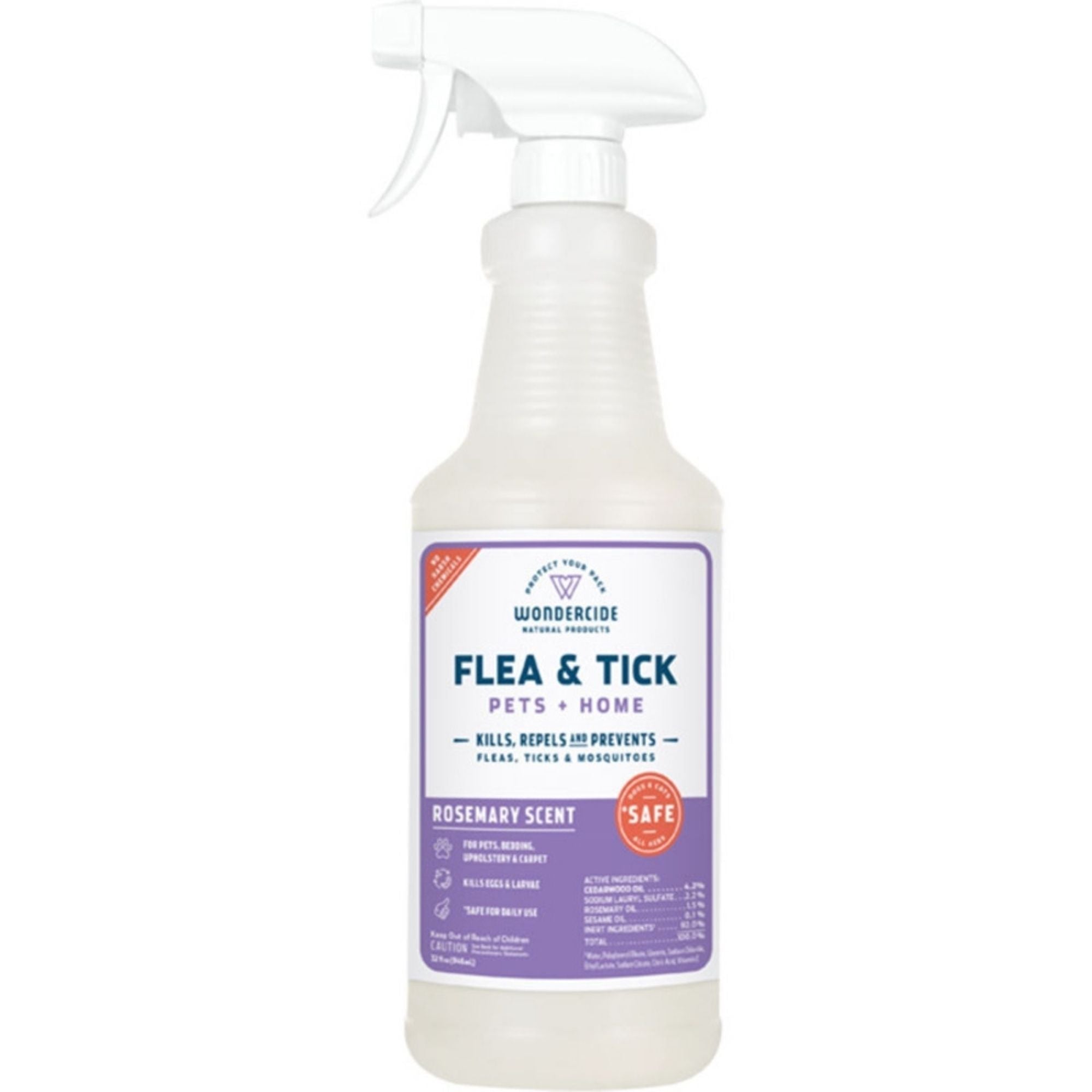 Wondercide Dog & Cat Rosemary Flea & Tick Spray For Pets & Home With Natural Essential Oils 32oz.