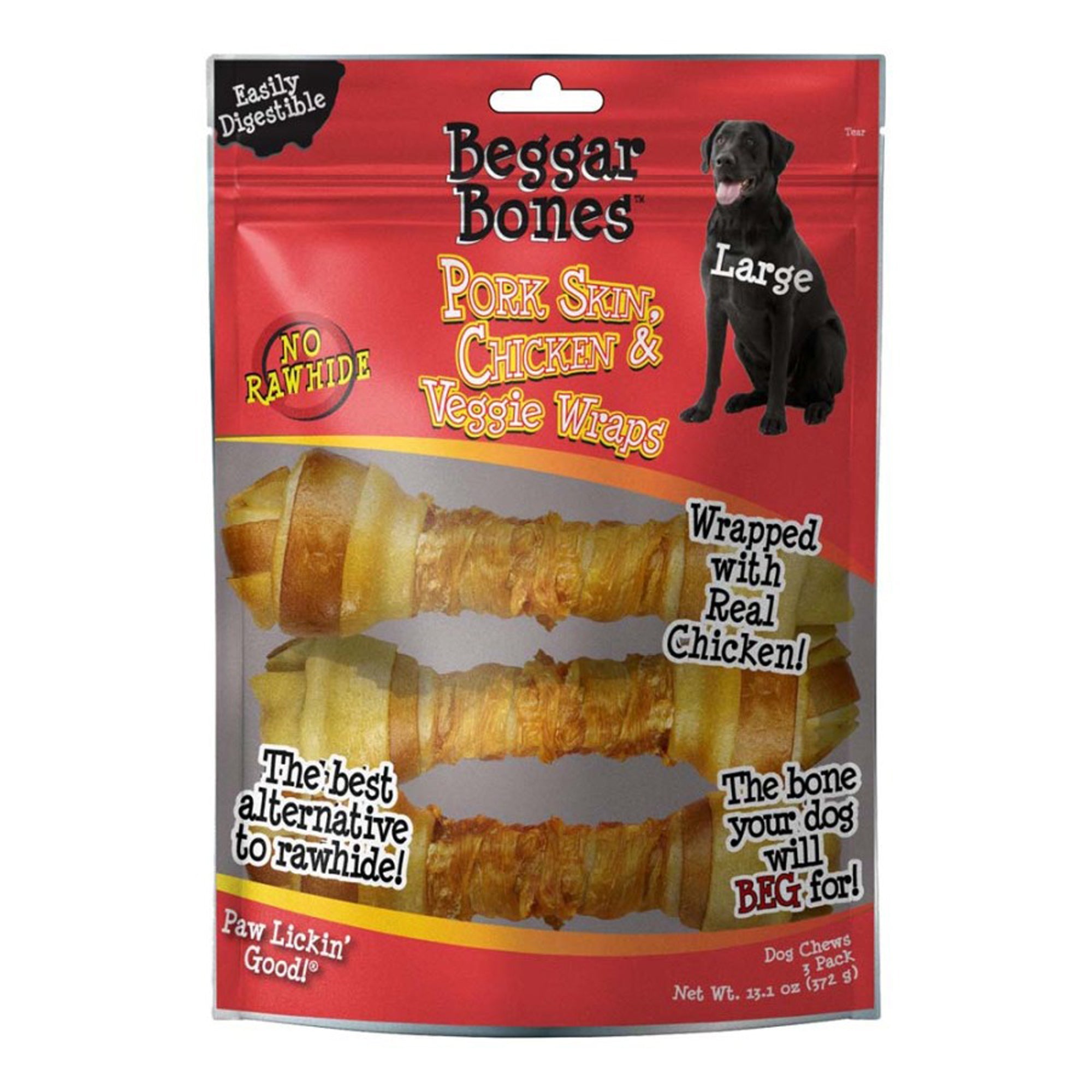 Savory Prime Beggar Bones Pork Skin, Chicken & Veggie Wraps Large 3pk