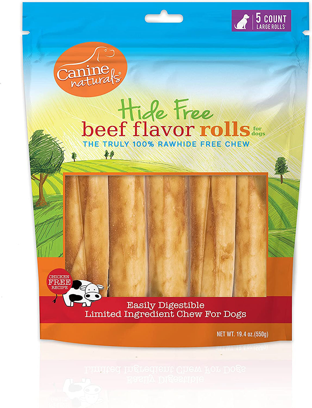 Beef flavor hide-free dog chew rolls, 5-count treat pack