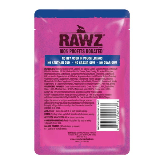 Rawz Shredded Cat Pouch Chicken Breast Coconut Oil 2.4oz. (Case of 8)