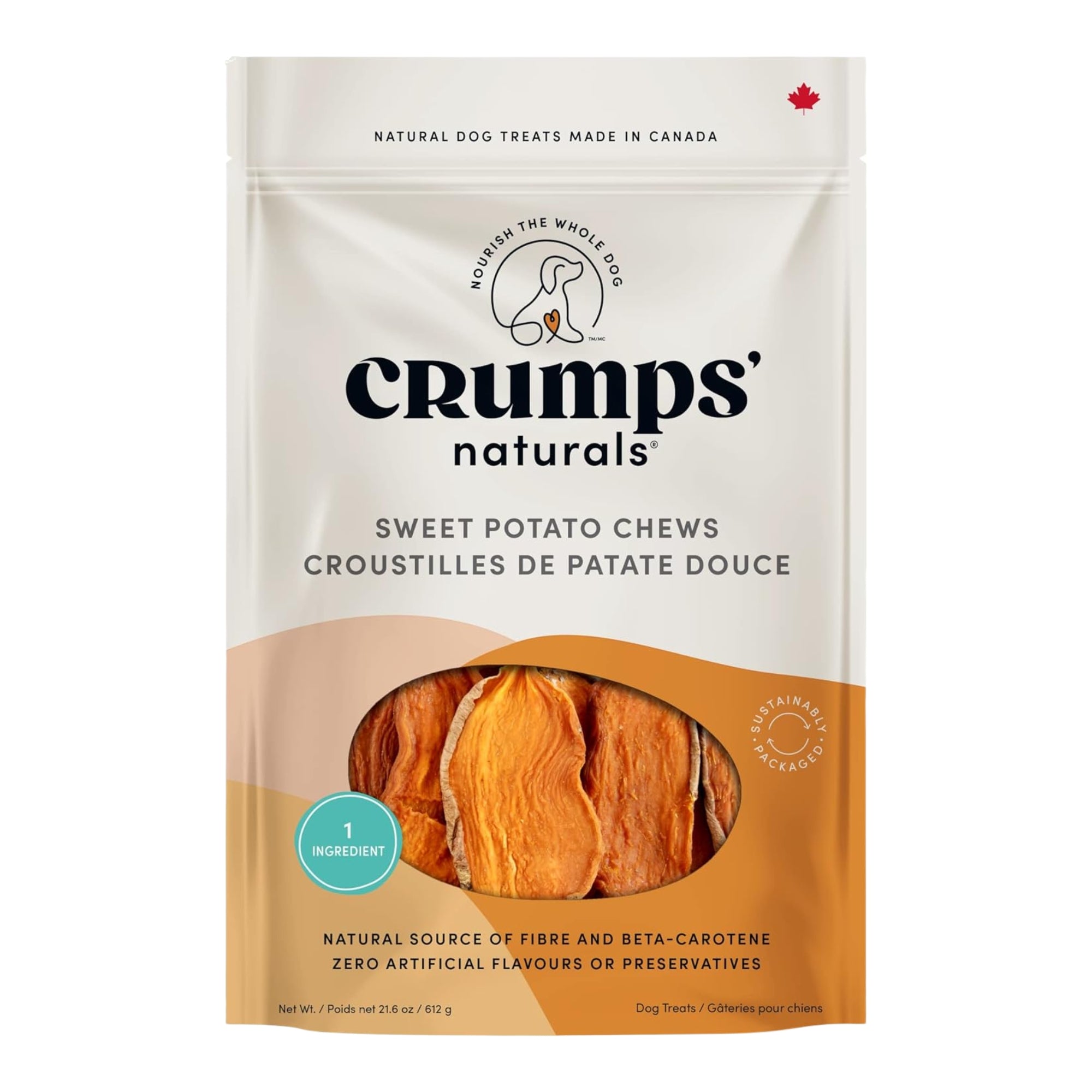 Dog treat pouch for sweet potato chews, Crumps Naturals, 21.6 oz