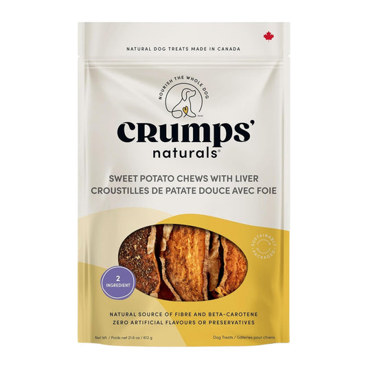 Crumps naturals sweet potato liver chew pouch with treat cutouts