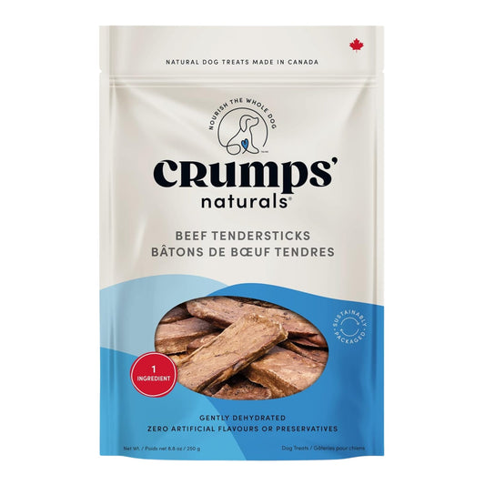 Crumps Naturals beef tenderstick dog treats pouch with beef lung sticks