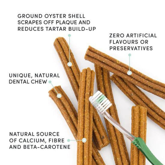Brown crunchy dental chew sticks bundle with visible ridged texture
