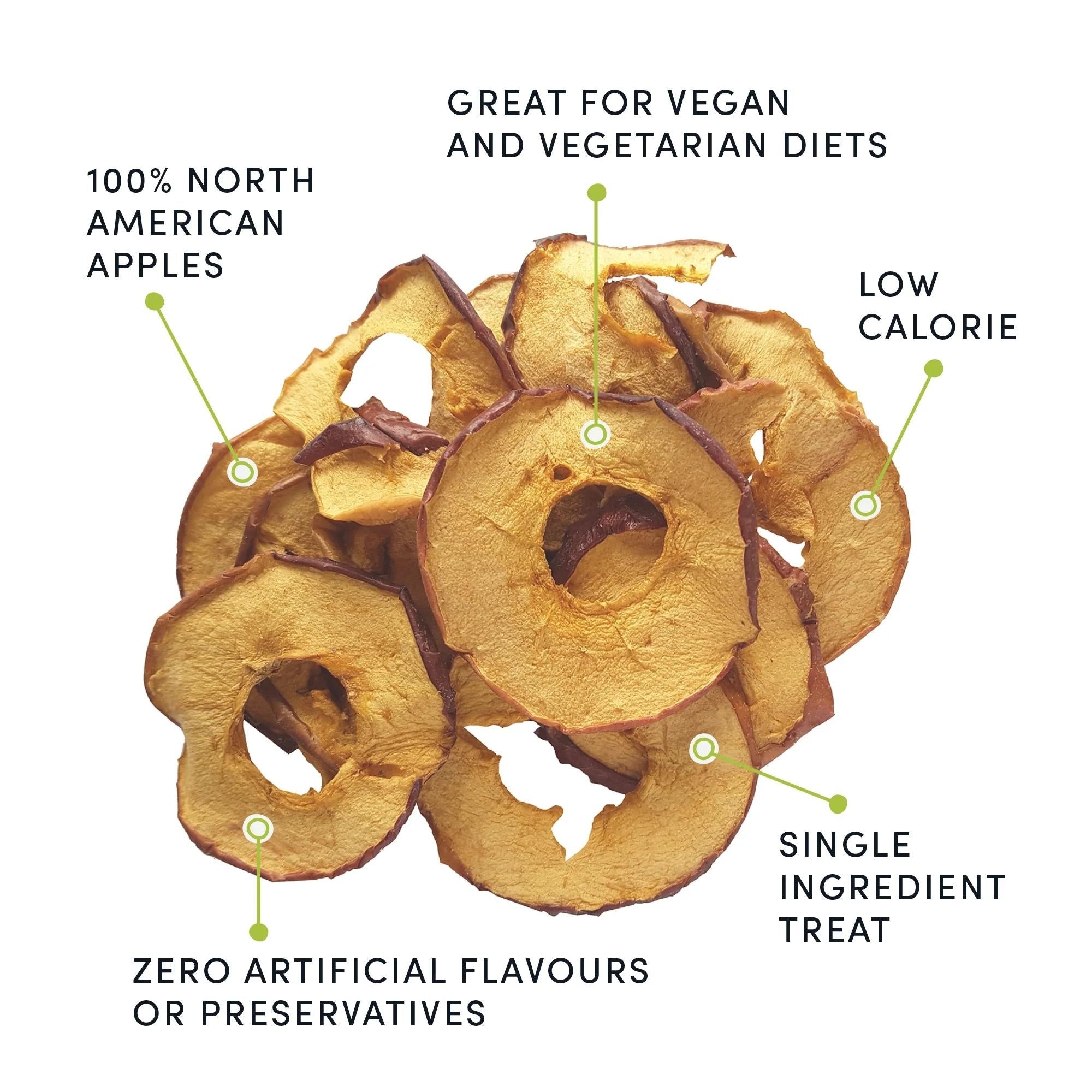 Dehydrated apple bite treats, round slices with holes