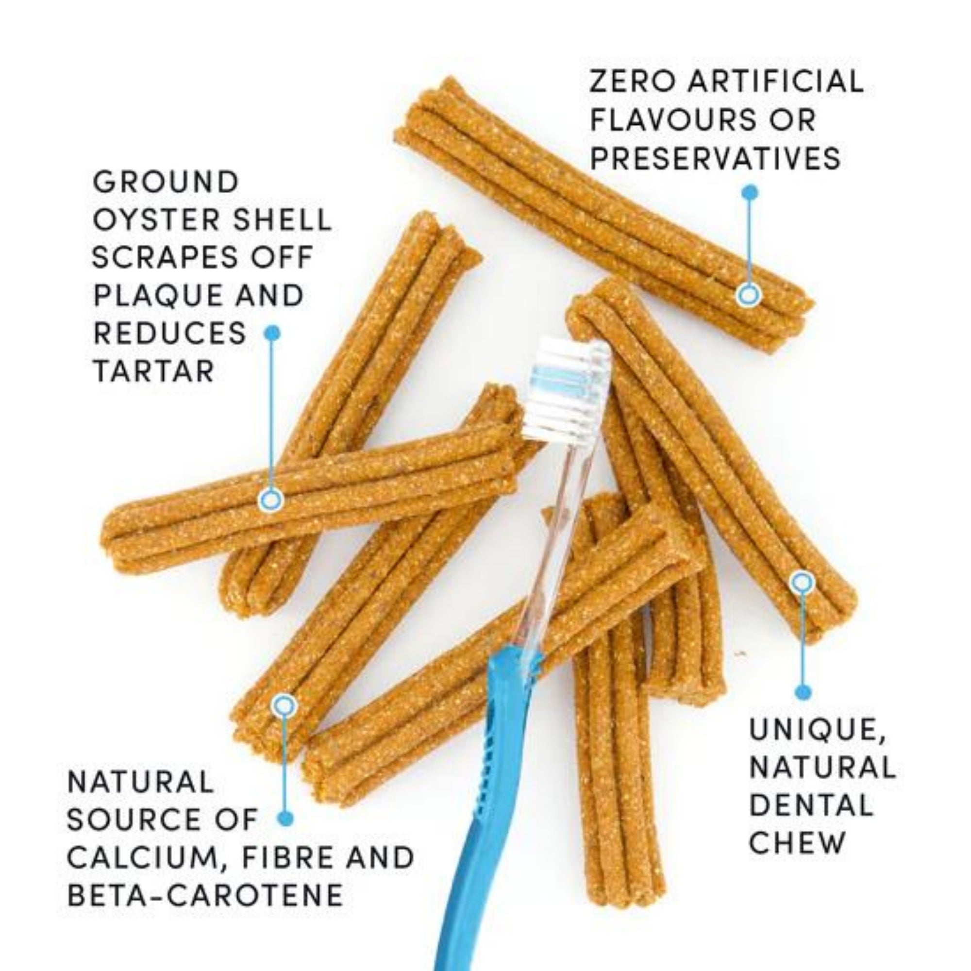 Pumpkin spice oyster-shell dental chew sticks, bundle of textured sticks