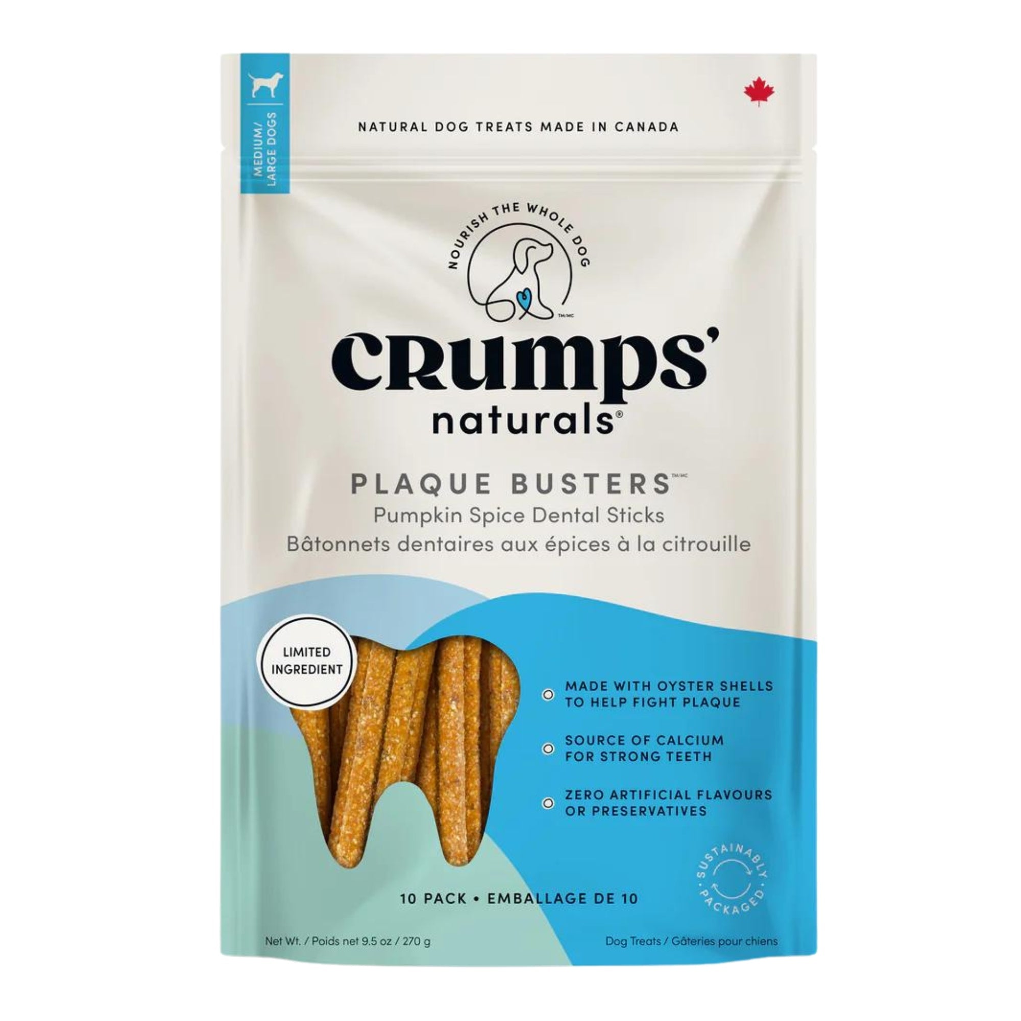 Dog plaque-buster dental sticks pouch, pumpkin spice flavor, 10-pack