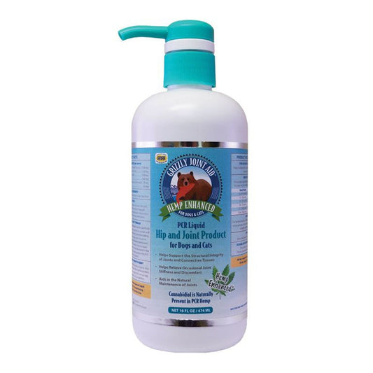 Dog and cat joint aid PCR liquid bottle with teal cap, front label, 16 fl oz