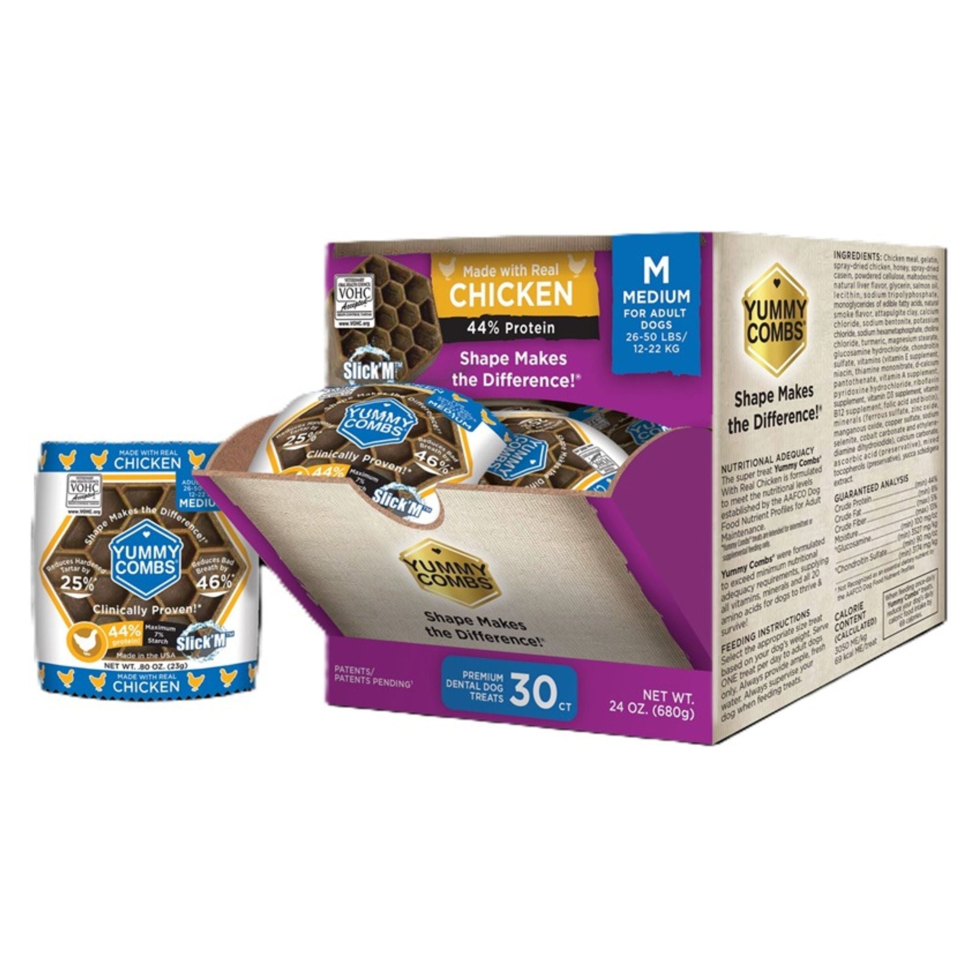 Yummy Combs Dog Dental Mini Me 24oz. Chicken Medium 30Ct Display Box