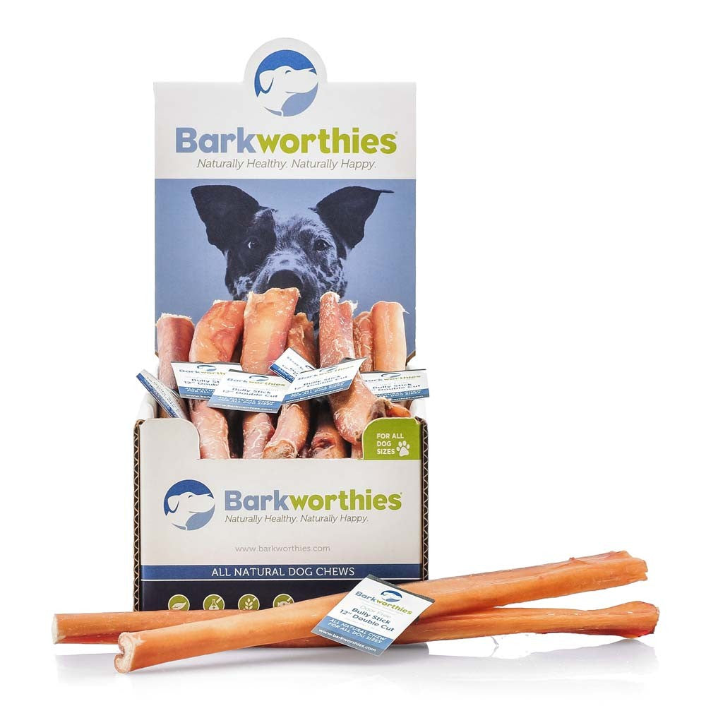 Odor-free double-cut bully sticks for dogs, boxed assortment of chew sticks