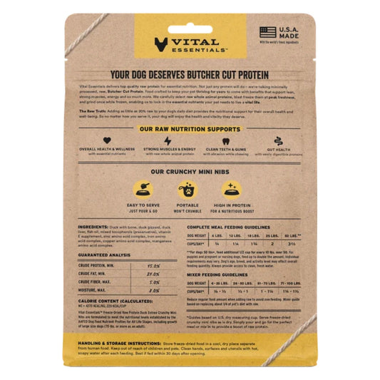 Vital Essentials Dog Freeze-Dried Mini Nibs Duck 14oz.