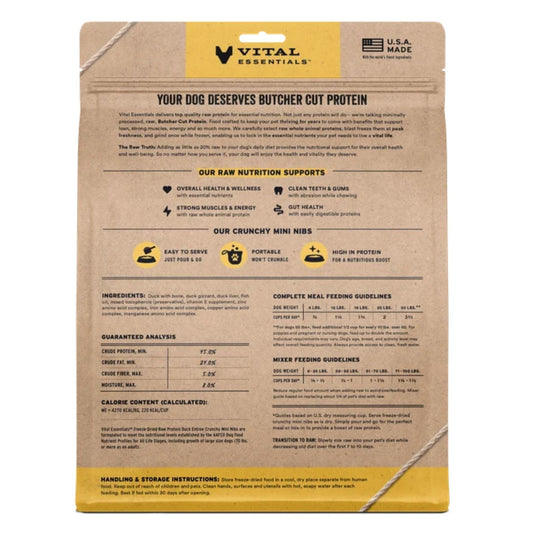 Vital Essentials Dog Freeze-Dried Mini Nibs Duck 25oz.