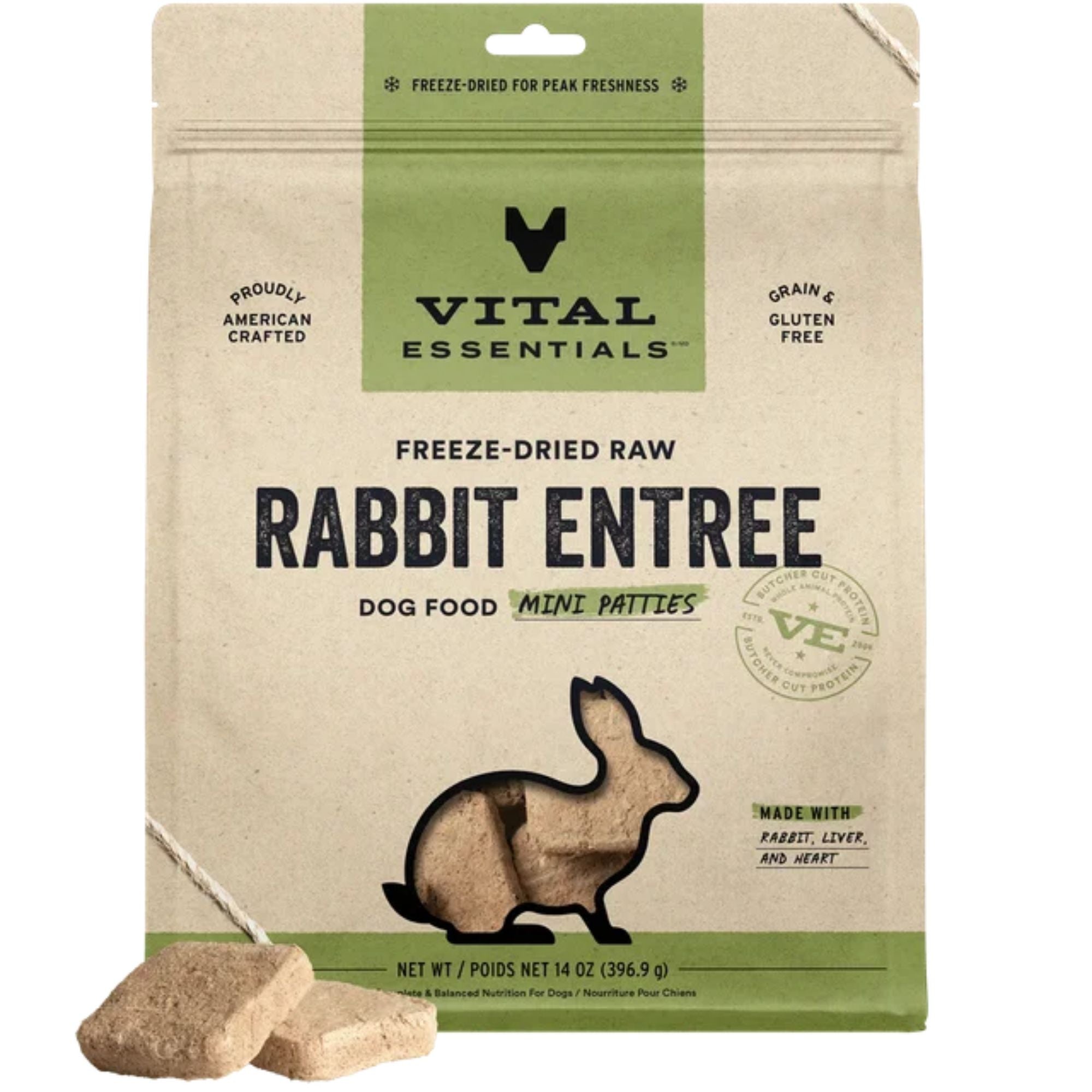 Vital Essentials Dog Freeze-Dried Mini Patties Rabbit 14oz.