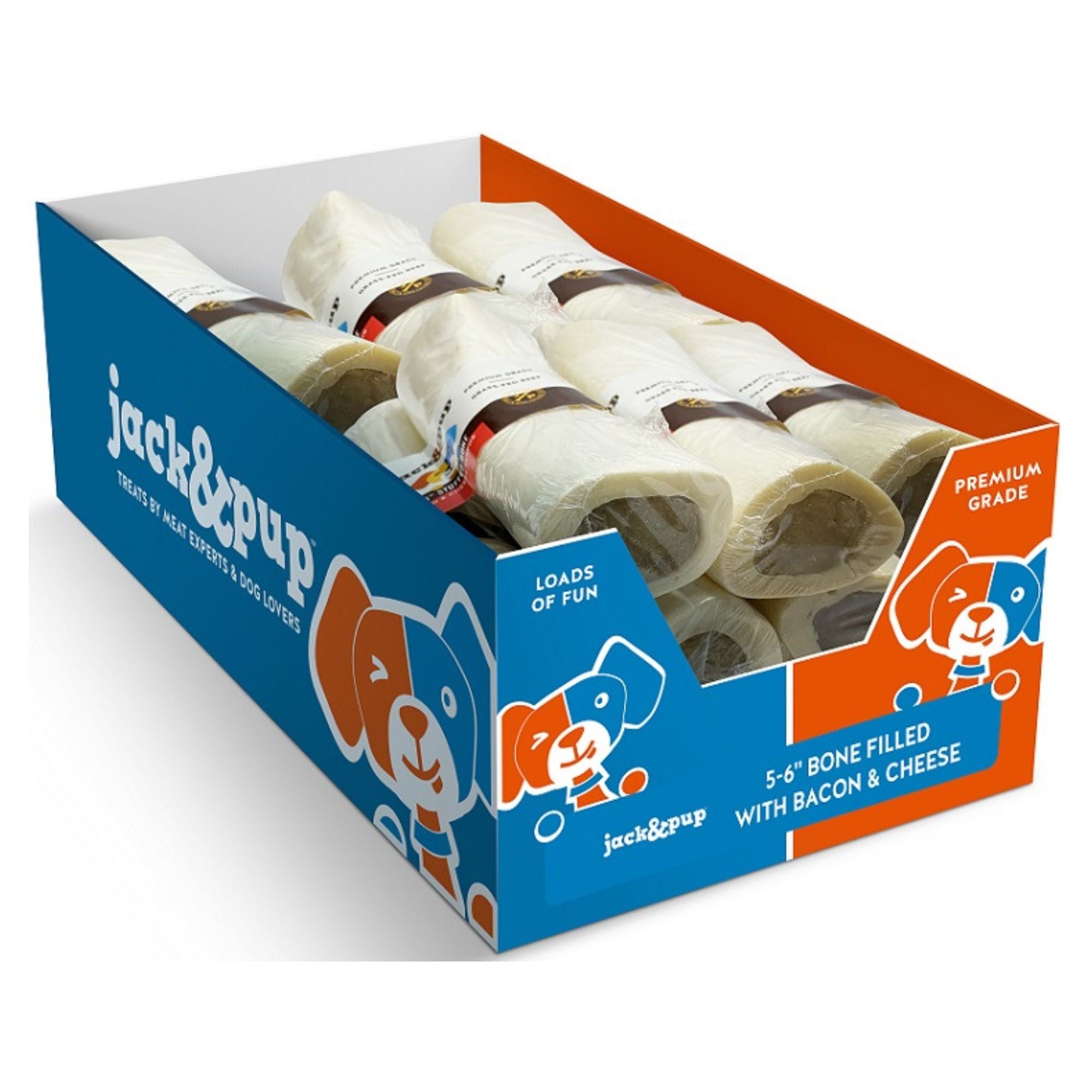 Jack & Pup Dog 5-6" Filled Bone Cheese Bacon 12Ct Display Box