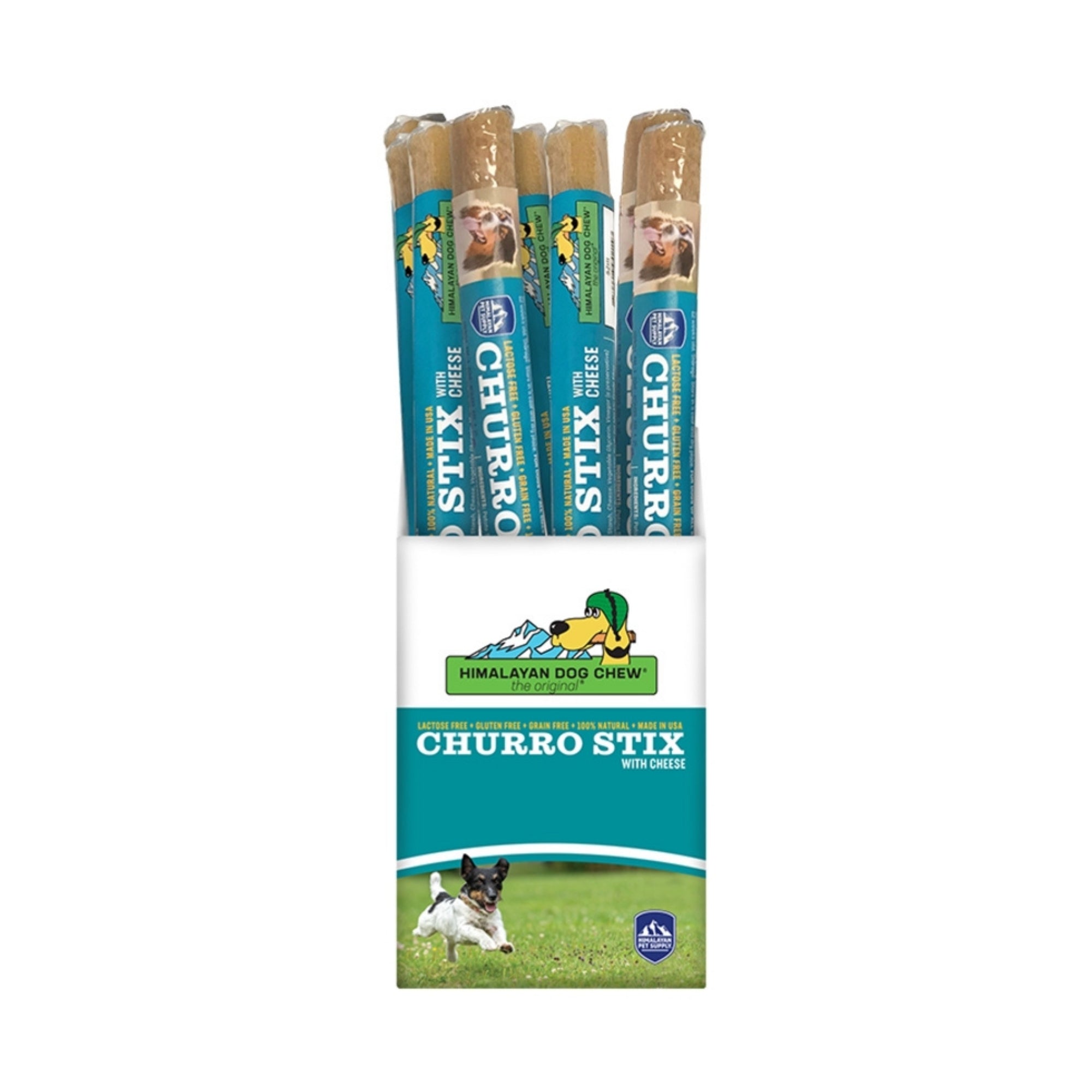 12-pack dog churro cheese sticks in individual sealed tubes