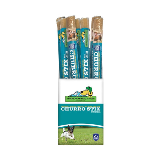 12-pack dog churro cheese sticks in individual sealed tubes