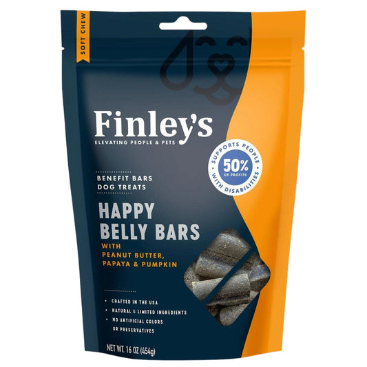 Finley's Happy Belly Bars dog soft chew benefit treats, resealable pouch