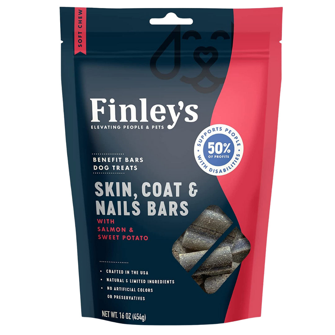 Finley's dog soft chew benefit bars pouch for skin, coat & nails; salmon sweet potato