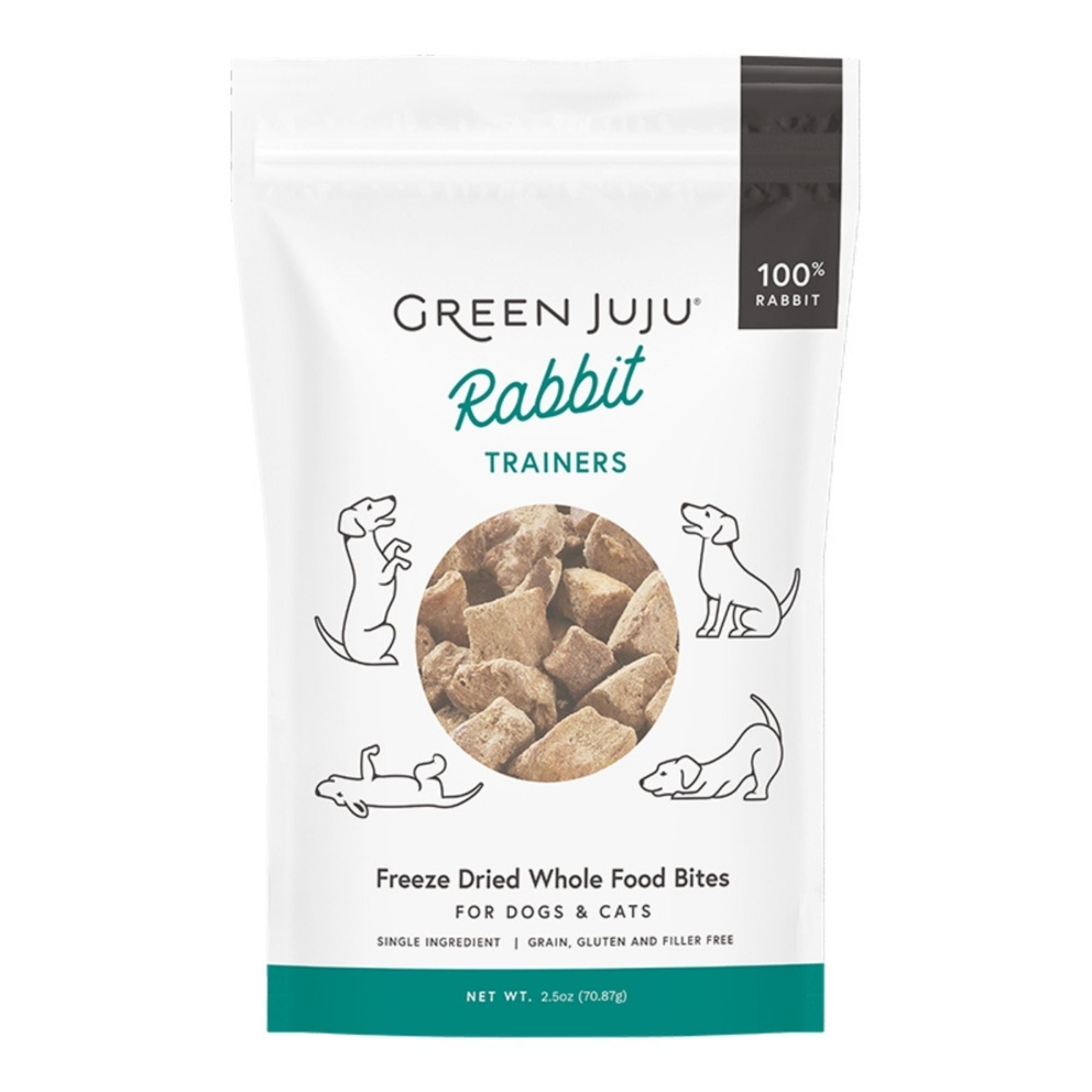 Green Juju rabbit training treats pouch, freeze-dried bites for dogs and cats