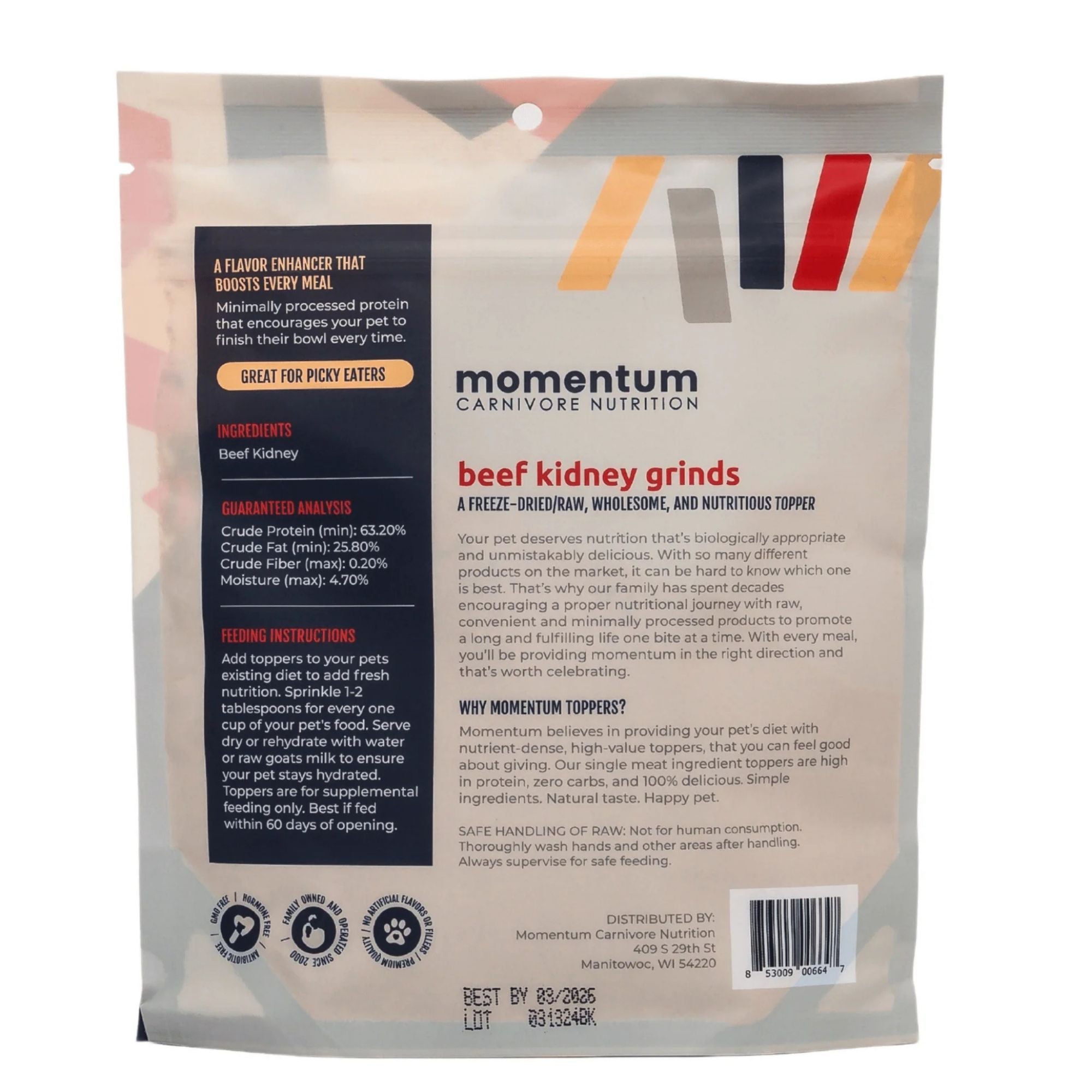 Momentum Carnivore Nutrition Dog 3.75oz. Beef Kidney Single Ingredient Topper