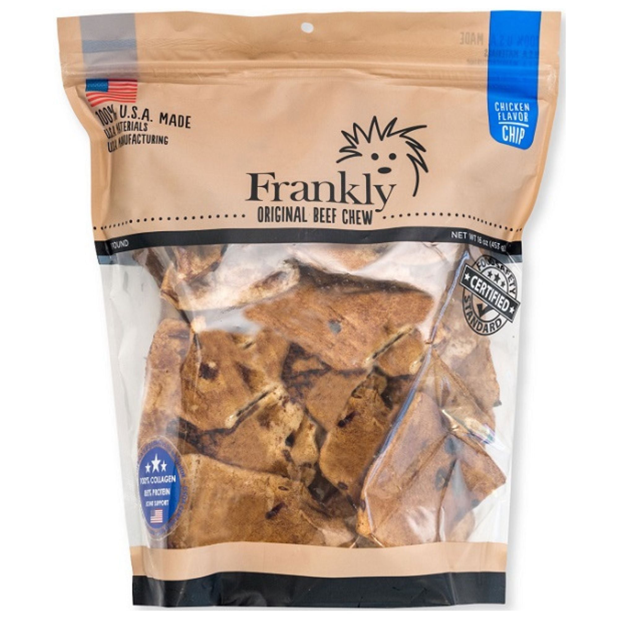 Frankly Dog 16oz. Collagen Beef Chew Chips Chicken