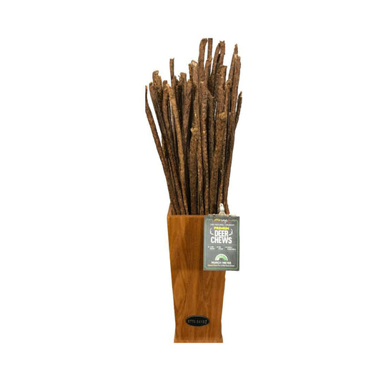 Deer chew dog treats bundle of dried sticks with “Deer Chews” label sleeve