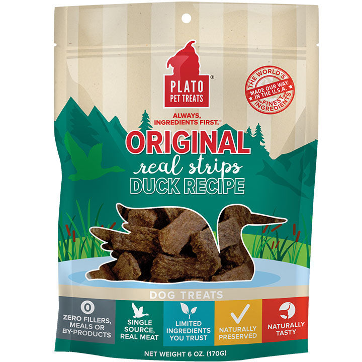 Duck strip dog treats pouch, "Original" real strips recipe, net weight 6 oz