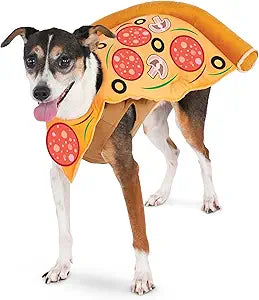 Rubies XL pizza slice dog costume with orange crust and red pepperoni circles