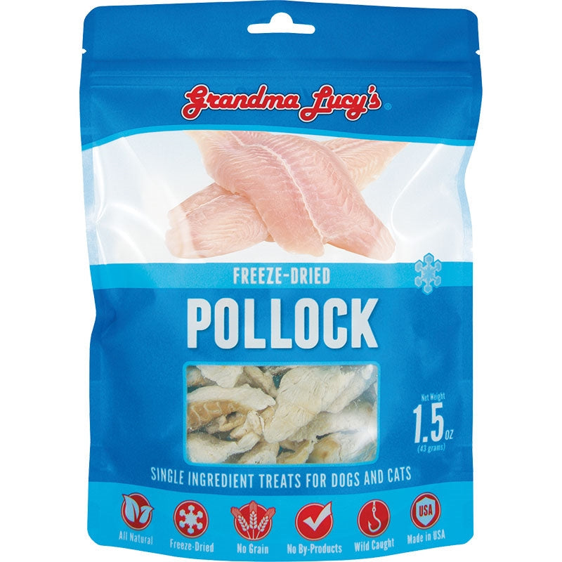 Grandma Lucy's freeze-dried pollock treats for dogs & cats, 1.5 oz pouch
